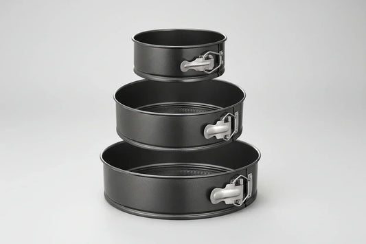 3-piece black nonstick leakproof springform cake pans set in 6, 8, and 10 inch sizes