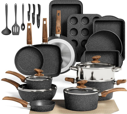 30-Piece Nonstick Granite Cookware & Bakeware Set, Green