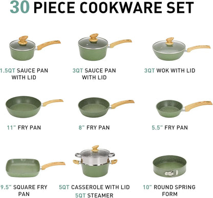 30-Piece Nonstick Granite Cookware & Bakeware Set, Green