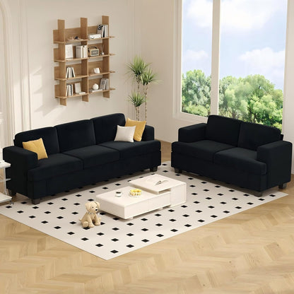 Loveseat & 3 Seater Sofa Sets, 89" Couch Sofa Set for Living Room Furniture, 2 Piece Modern Sleeper Sofa with Deep Seat Cloud Couch for Apartment Lounge, Black Corduroy7