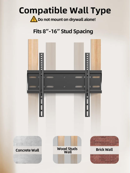 43 50 55 Inch Fixed Low Profile TV Wall Mount for 24-65 Inch LED/LCD & Flat/Curved Tvs, Universal Wall Mount Bracket with Safe Lock, Max VESA 400X400Mm, up to 99Lbs & 16 '' Stud7