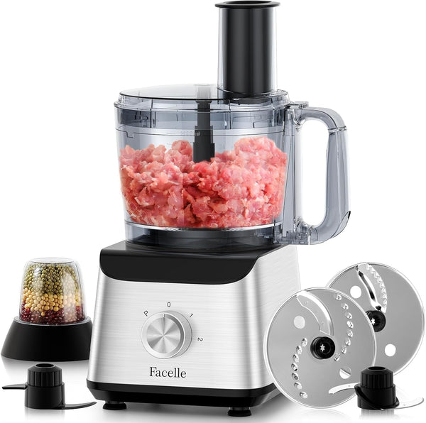 600W Electric Food Processor 10 Cup Large Bowl and 6.8Oz Grinder Combo | Vegetable Chopper for Mincing, Dicing, Shredding, Puree & Kneading Dough, Great for Cheese Grater, Hummus, Meat and Salsa1