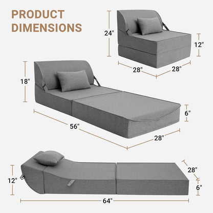 Folding Sofa Bed, Convertible Sleeper Chair, Foldable Boneless Futon Couch2