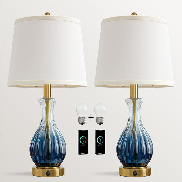 22" Blue Glass Table Lamps with Fairy Lights for Bedroom Nightstands9