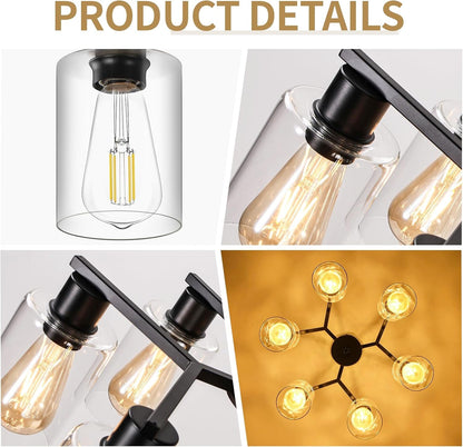 6-Light Modern Chandelier Chandeliers with Clear Glass Shade, Black4
