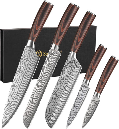 Kitchen Knife Set 5 Piece Chef Knife Set Professional High Carbon Stainless Steel, Sharp Kitchen Knives with Wooden Handle1