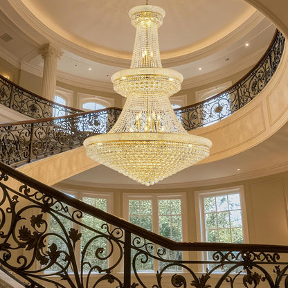 Grand Gold Crystal Chandelier - 48-Inch 3-Tier Empire Style with 42 LED Bulbs, 680 K9 Crystals, Adjustable Chain for Luxury Foyers & Staircases, Gold6