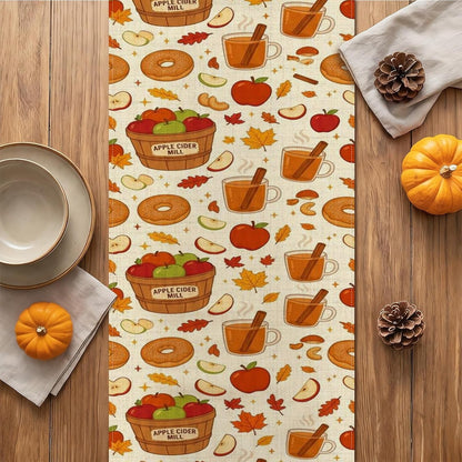 Fall Harvest Table Runner, Cozy Fruits Cider Donuts Leaves Autumn Kitchen Dining Decor for Family Gatherings Holiday Celebrations 13X108 Inch5