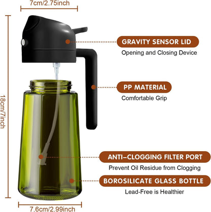 16 Oz Dark Glass Olive Oil Sprayer & Dispenser, 2-In-1, Black | Light-Blocking Dark Green Glass, Food-Grade Spray and Pour Bottle for Cooking, Air Fryer, Salad and BBQ7