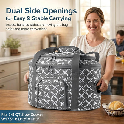 Double-Layer Slow Cooker Carrying Case for Crock Pot 6-8 Quart, Insulated Crockpot Carrier with Adjustable Lid Straps,Portable Slow Cooker Travel Bag for Potluck, Parties, Family Gatherings5