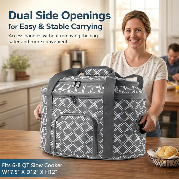 Double-Layer Slow Cooker Carrying Case for Crock Pot 6-8 Quart, Insulated Crockpot Carrier with Adjustable Lid Straps,Portable Slow Cooker Travel Bag for Potluck, Parties, Family Gatherings5