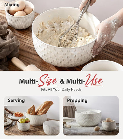 Ceramic Mixing Bowls Set of 4, Large Serving Bowls, Ivory White4