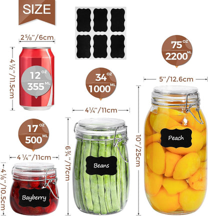 round Small Glass Pantry Jars with Airtight Lids 17 Oz 6 Pack5