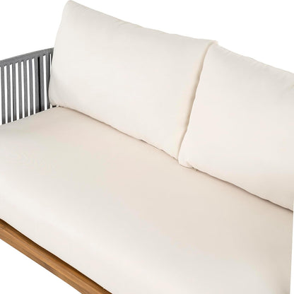 Justin 4 Pieces Conversation Set, Acacia Wood Chat Set, 3 Woven Rope Outdoor Sofa and Slat Panel Coffee Table, Patio Furniture Set for Backyard Balcony Garden, Teak+ Beige13