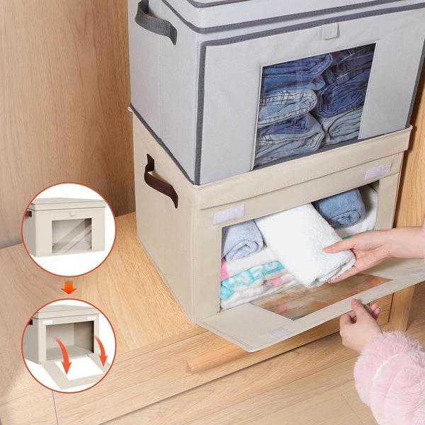 Front Opening Storage Bins with Lids for Closet, Beige, 4 Pack6