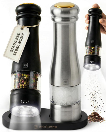 Electric Salt and Pepper Grinder Set, Black & Silver1