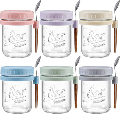 6 Pack Overnight Oats Containers with Lids and Spoons, 16 Oz Glass Mason Overnight Oats Jars, Large Capacity Airtight Jars for Milk, Cereal, Fruit1