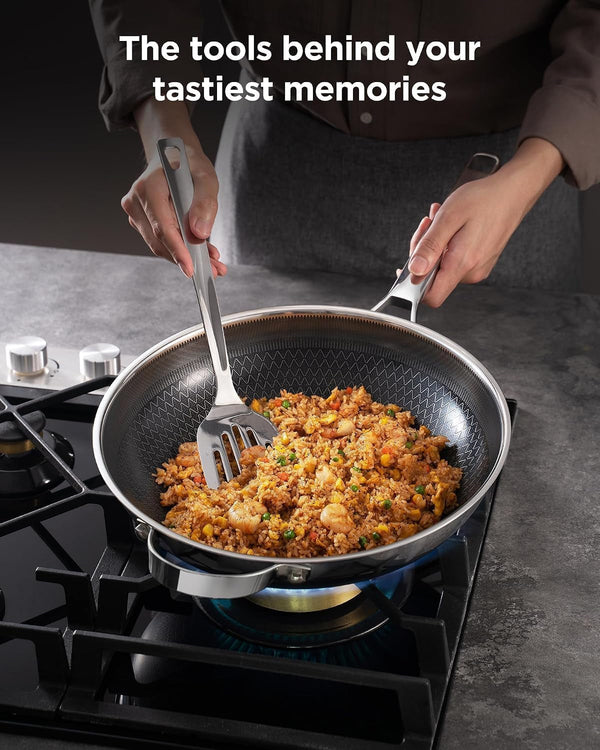 Wok Pan with Lid, Hybrid Ceramic 13 Inch Tri-Ply Stainless Steel Woks & Stir-Fry Pans Nonstick, Non-Toxic, PFAS/PFOA/PTFE Free, Metal Utensil Safe, Dishwasher & Oven Safe, Induction Compatible3