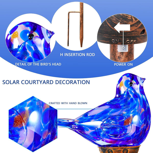 Solar Garden Lights, Solar Bird Lights Decoration, Outdoor Garden Decor, Dark Blue Bird Glass Stakes Outdoor Decorative for Pathway, Lawn, Patio, Driveway5