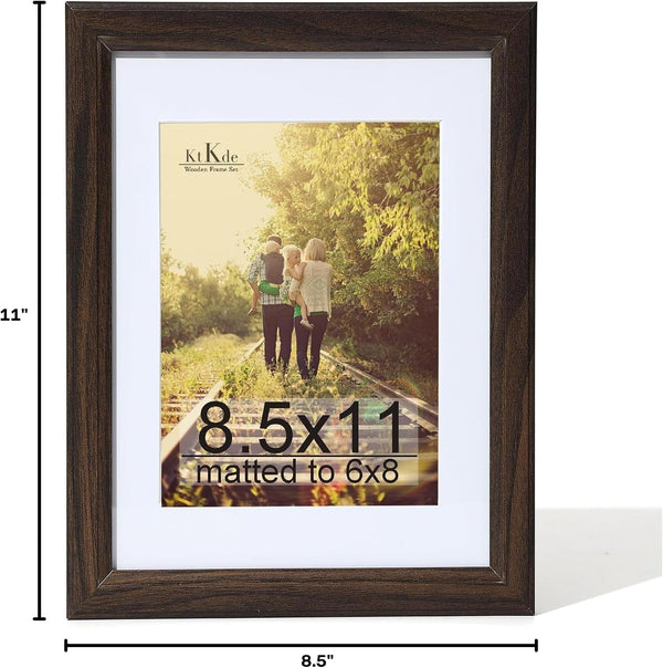 8.5X11 Picture Frame,Display Pictures 6X8 with Mat or 8.5X11 Without, Tempered Glass, 8.5 by 11 Walnut Wooden Frames Wall or Tabletop Frame,Certificate Document Diploma Award Frame Best Gift10
