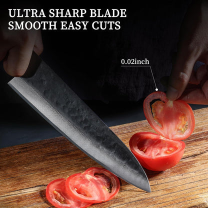 Japanese Chef Kitchen Knife, 8 Inch Black Gyuto, Hand Forged 67 Layers Damascus Steel VG10 Core, Ultra Sharp, Rosewood & Ebony Handle, Leather Sheath,A Thoughtful Father Day Gifts for Men7
