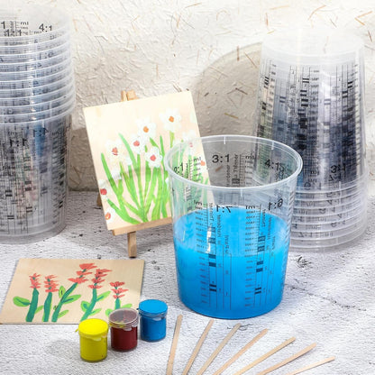 24 Pcs 64 Oz 1800 Ml Paint Measuring Cups Mixing Cups with Graduated and 20 Pcs Paint Mixing Sticks Plastic Disposable Resin Automotive Epoxy Mixing Cup for Paint Kitchen Cooking Baking5