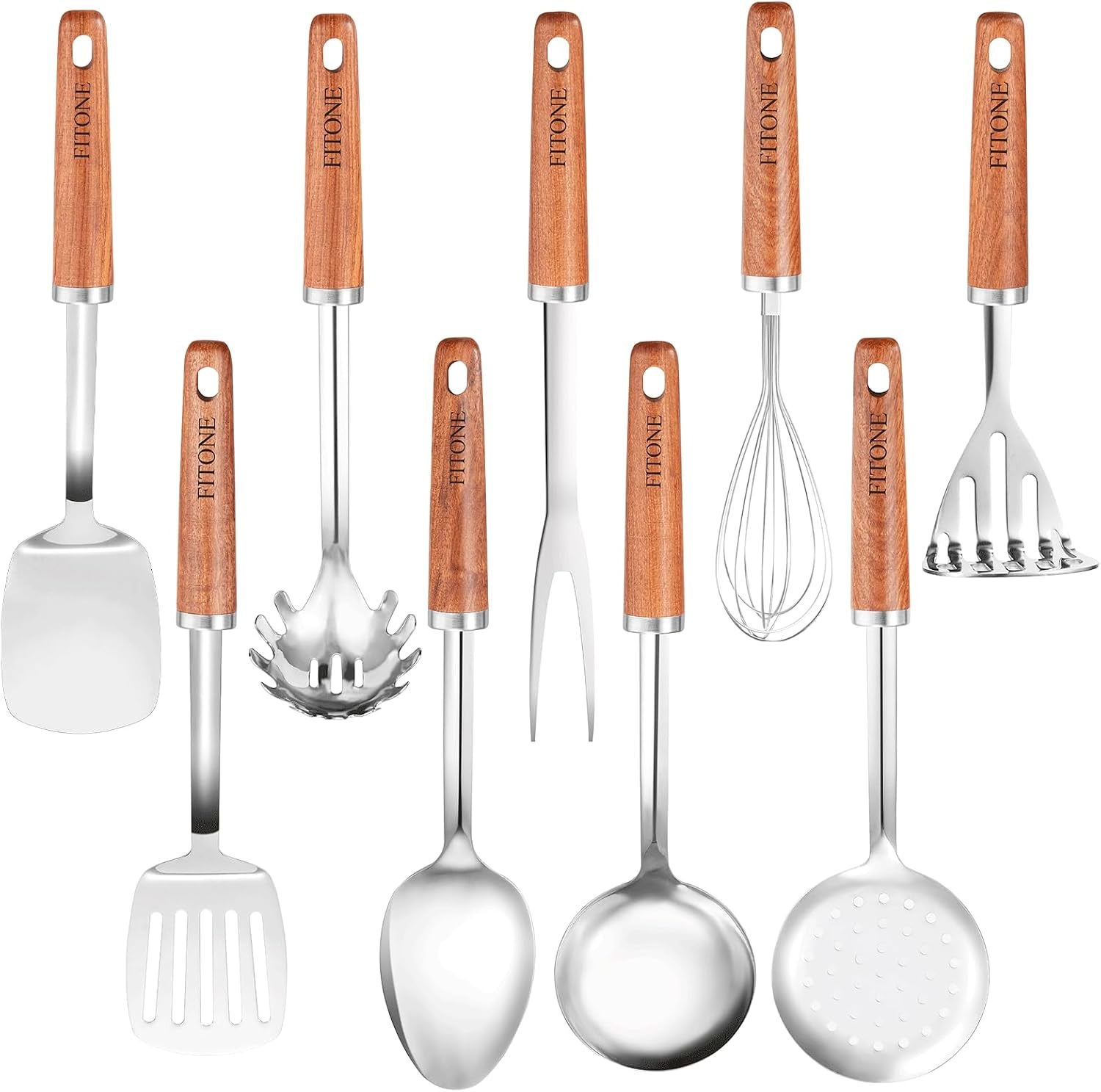 9pcs-stainless-steel-kitchen-utensils-set-heavy-duty-wooden-handle-cooking-utensils-metal-cookware-utensils-with-spatula-ladle-skimmer-spaghetti-spoon-and-potato-masher-easy-to-clean