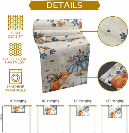 Fall Navy Blue Pumpkins Table Runner - 36 Inch Long, Thanksgiving Maple Leaves Kitchen Dining Table Runner Dresser Scarves, Rustic White Orange Pumpkin Decor for Coffee Table Party Banquet6