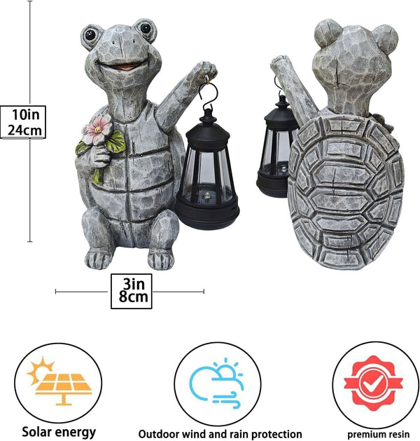 Solar Garden Outdoor Statues Turtle with Lights Resin Statue with Solar Lantern, Decorative Lawn(Turtle 2)4