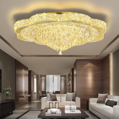 Modern Crystal Chandelier for Living Room 40In Gold Crystal Raindrop Ceiling Light for Room Bedroom LED Dimmable 3000-6000K9