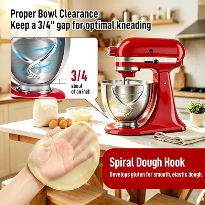 Stainless Steel Spiral Dough Hook Replacement for Kitchenaid 6 Qt Bowl-Lift Stand Mixer, Fits Professional 600, Epicurean, KP26M1X, Heavy Duty Bread Dough Attachment, Dishwasher Safe4