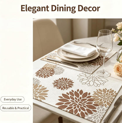 Linen Look Placemats Set of 4 Outdoor Waterproof Polyester 12X184