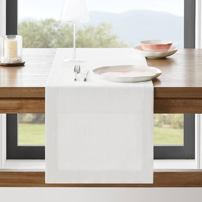 Linen Textured Border Table Runner, 14 X 72 Inch White1
