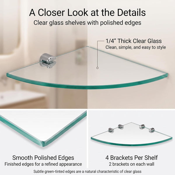 3 Pack Drill-Mounted Glass Corner Shower Shelves, 9-3/8 Inch8