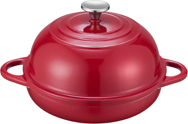 Dutch Oven Cast Iron Bread Oven with Cloche Dome Lid for Baking Sourdough, Artisan Bread, Pizza | Enameled Cast Iron Combo Cooker for Baking, Braising, Roasting | Magenta Enameled Finish2