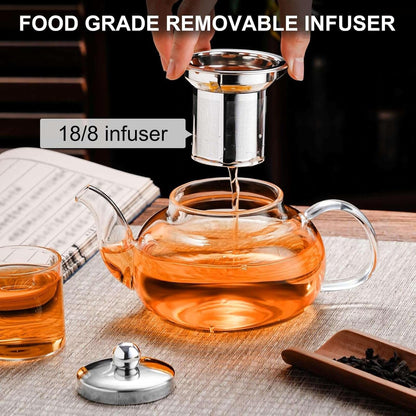 Tea Pot for Stove, 20 Oz Stovetop Clear Glass Teapot with Infuser | Removable 18/8 Stainless Steel Tea Infuser in a Glass Tea Kettle Works as a Loose Leaf Tea Steeper, Tea Maker or Tea Brewer4