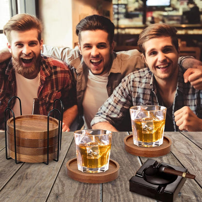 Wooden Coaster Set of 6 Coffee Table Decor Bar Cup Drink Coasters Holder | Acacia Wood Coaster Coffee Bar Accessories Kitchen and Dining Room Outdoor Costers Modern Cute Beer Rustic Farmhouse Decor6