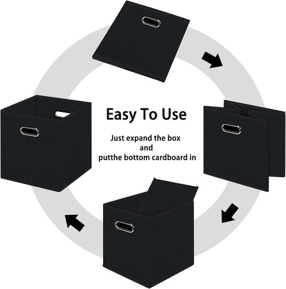 Black Foldable Storage Cubes Bins , Fabric Storage Box Cubes Organizer Baskets with Dual Handles for Home Organizer (Black)6