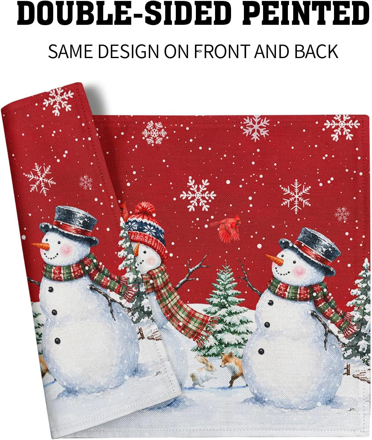 christmas-snowman-placemats-set-of-4-12x18in-xmas-green-trees-red-birds-linen-place-mat-winter-snowflakes-heat-resistant-washable-table-mats-for-kitchen-dining-seasonal-new-year-decor