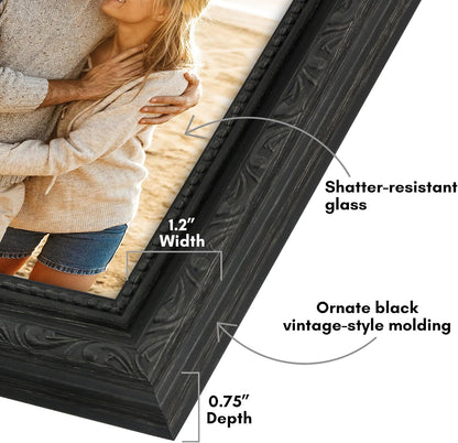 5X7 Picture Frame with Shatter-Resistant Glass - Vintage Frames with Easel - Ornate Picture Frames for Wall and Tabletop Display - Black3