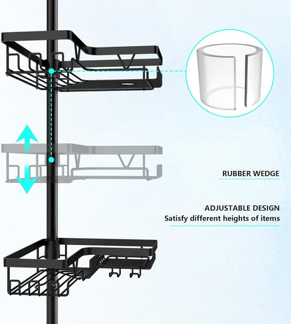Corner Shower Caddy Tension Pole 4 Tier Shower Caddy Organizer Black2