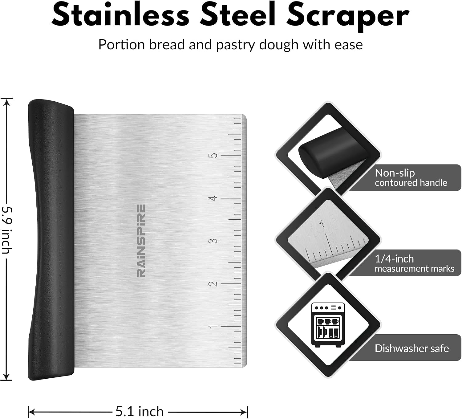 multi-purpose-stainless-steel-bench-scraper-dough-blender-pastry-cutter-dishwasher-safe-measurement-marks-non-slip-comfortable-handle-dough-scraper-food-chopper-for-bread-baking-supplies-black