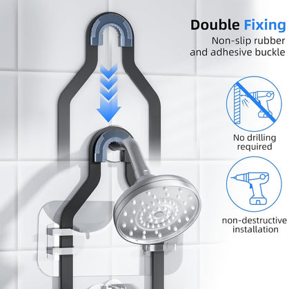 Aluminum Alloy Shower Caddy Hanging, No Drilling over the Shower Head Caddy, 2 Levels Showers Rack Organizer with Hooks, Razor Holder, Soap Holder3