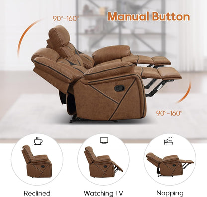 Faux Leather Manual Reclining Sofa, 3 Seat Recliner Sofa Chair, Couch Furniture for Living Room, Furniture, Meeting Room, Brown (3 Seat Sofa)4
