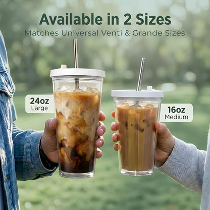 Reusable Iced Coffee Cup with Lid and Straw, 24 Oz/Venti, Bpa-Free Double-Wall Insulated Plastic Tumbler for Cold Drinks, Includes Clear Plastic Straw, Stainless Steel Straw and Cleaning Brush, White5
