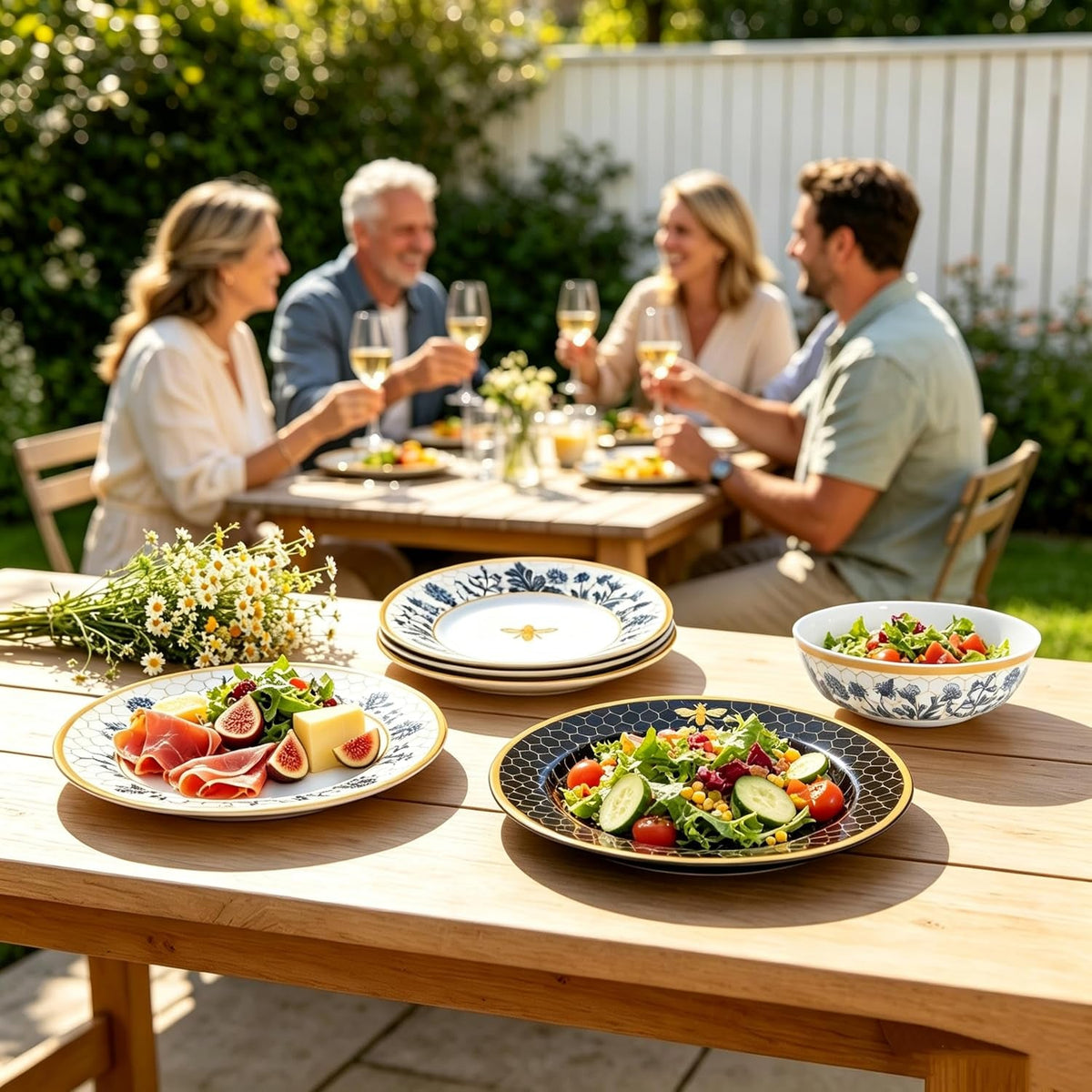 floral-bee-melamine-dinnerware-set-18piece-unbreakable-plates-and-bowls-set
