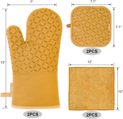 Oven Mitts and Pot Holders 6Pcs Set, Kitchen Oven Glove High Heat Resistant 500 Degree Extra Long Oven Mitts and Potholder with Non-Slip Silicone Surface for Cooking （Orange）2