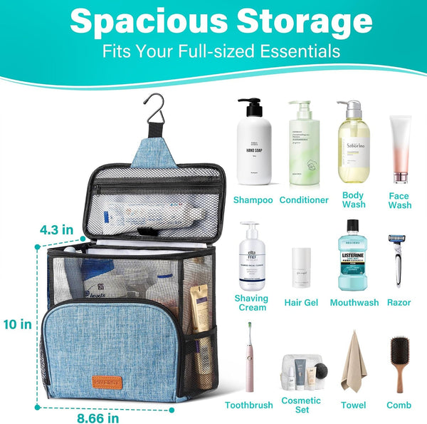 Hanging Toiletry Bag, Shower Caddy Tote Bag (Updated Version, Full Size Bottle Compatible), Bath Organizer for College Dorms, Gym, Camp, Women Men, with Funny Luggage Tag3