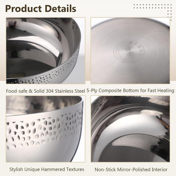 2 Set Stainless Steel Hammered Salad Bowls 130Oz & 160Oz3