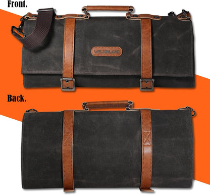 13-Pocket Knife Roll, Heavy-Duty Canvas Leather Knife Roll Bag8